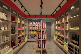 renew3d supermarket interior, retail shop, storefront design,cgi display counter