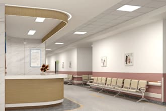 visualize 3d medical interior layout, nurse station, clinic hospital ward render