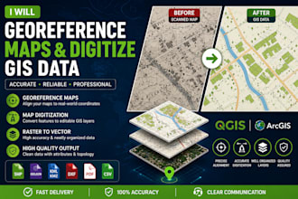 georeference maps and digitize gis data using qgis or arcgis