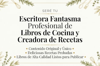 seré tu escritora fantasma profesional de libros de cocina y creadora de recetas