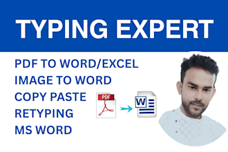 scan pdf to word, retype image to word, ms word typing work