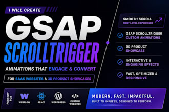 create gsap scroll trigger animation for saas website and 3d product showcase