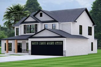 design contemporary style, elevation visualize, basement plan,photorealistic cgi