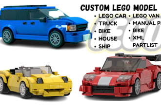 do custom 3d lego car, technic moc, bike, ship, truck, digital building with pdf
