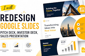 redesign google slides, investor pitch deck, sales presentation