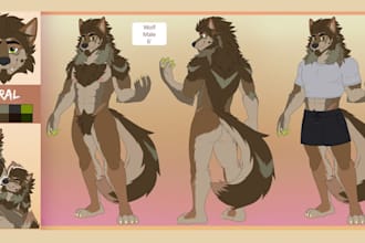 illustrate furry art, reference sheet, avatar or furry vtuber model