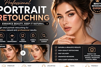 professionally retouch portraits with natural skin editing beauty enhancement
