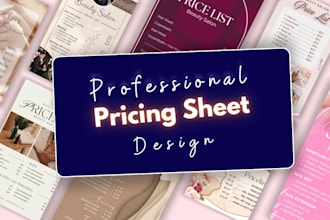 design real estate, photography, beauty salons pricing sheet, price lists