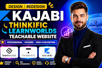 design kajabi website, learnworlds, thinkific, teachable website design