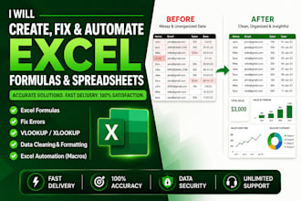 create excel formulas, fix errors, and automate spreadsheets