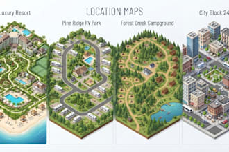 design creative isometric city maps and resort illustrations