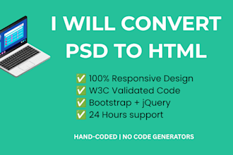 convert PSD to responsive HTML CSS bootstrap website