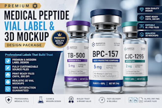 design a premium medical peptide vial label and 3d vial mockup package