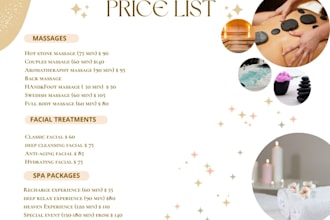 design price list for beauty, hair salons or spa
