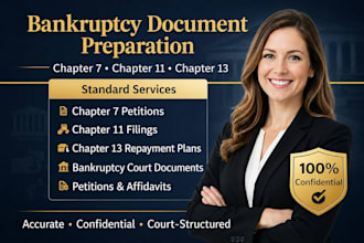 prepare chapter 7, 11 and 13 bankruptcy court document, petitions and affidavits