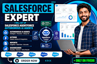 set up salesforce agentforce autonomous ai agents actions reports dashboards