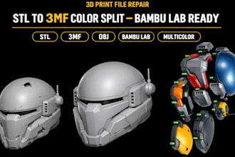 repair, fix, color, split stl to 3mf multicolor bambu lab printable cad mesh obj