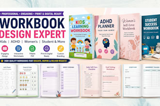 design kid workbook educational workbook, adhd planner women, student workbook