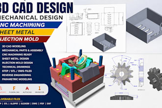 do 3d cad design, mechanical design cnc machining sheet metal and injection mold