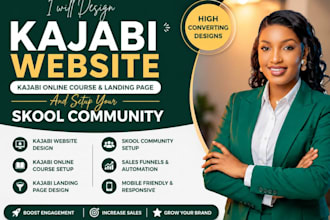 design kajabi online course website landing page and skool community
