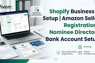 provide shopify setup, amazon seller registration, nominee director bank account