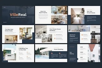 design real estate canva presentation, property pitch deck and powerpoint