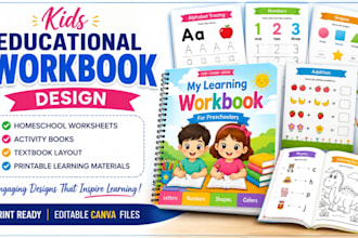 design kids educational workbook homeschool worksheet, textbook, activity book