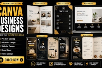product catalog price list design canva website design reels cover menu design