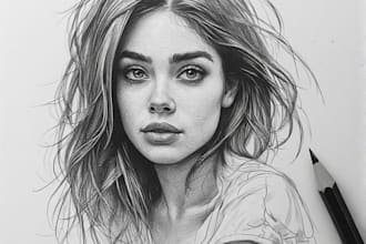 sketch handmade charcoal pencil drawing with shipping