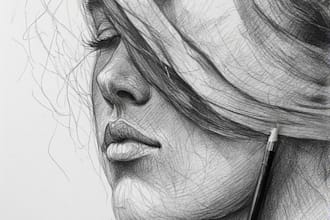 draw a charcoal and pencil digital portrait illustration
