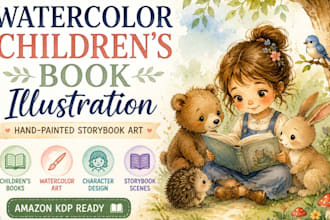 illustrate whimsical watercolor storybook art for childrens books and amazon kdp