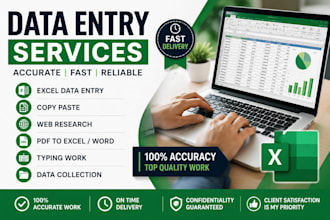do accurate data entry, excel, copy paste, typing and web research