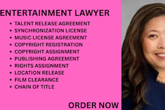 help with copyright issues, film clearances, music as entertainment lawyer in US
