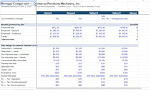 build a side by side insurance plan comparison spreadsheet and summary