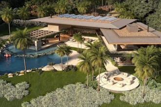 renovate modern 3d exterior design,facade,landscape,realistic render,walkthrough