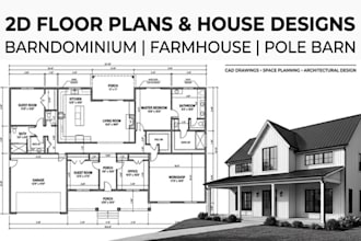create professional 2d floor plans for barndominium, farmhouse and pole barn