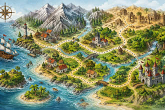 create storytelling, narrative and visual story map illustration
