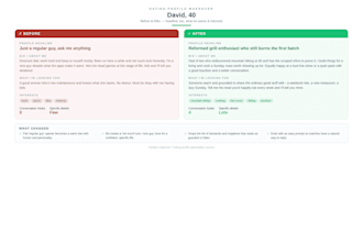 write your dating profile and bio for hinge, bumble or tinder
