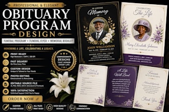 design obituary program, funeral program and funeral flyer