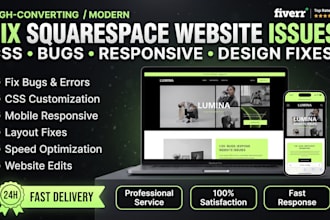 fix squarespace website bugs, CSS, responsive and design issues