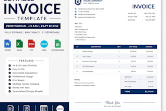 editable invoice template in word, excel, pdf and xero, spreadsheet, quotation