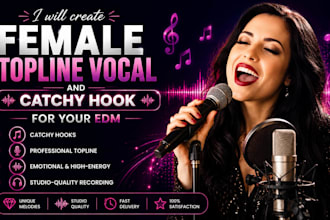 create female topline vocal and catchy hook for your edm