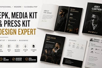 design artist epk, media kit, press kit, speaker kit, clickable one sheet PDF