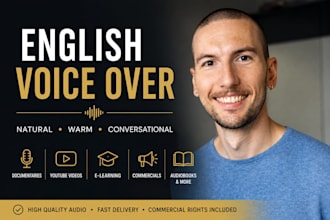 record a natural english voice over or narration