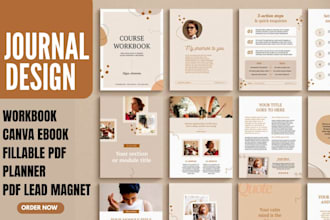 do journal design, workbook design canva ebook design, fillable pdf, and planner