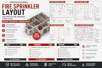 prepare fire sprinkler layout, fire protection drawings and mep plans