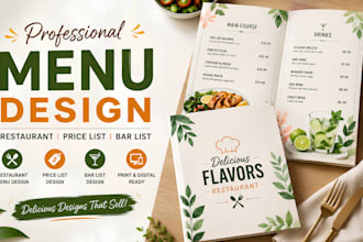 design restaurant menu design, price list menu design and bar list menu design