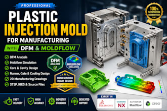 design plastic injection molding with dfm and moldflows for manufacturing