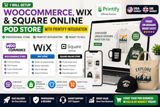 setup woocommerce wix squareonline pod store integrate printify in USA UK market