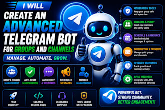create an advanced telegram bot for groups and telegram channels